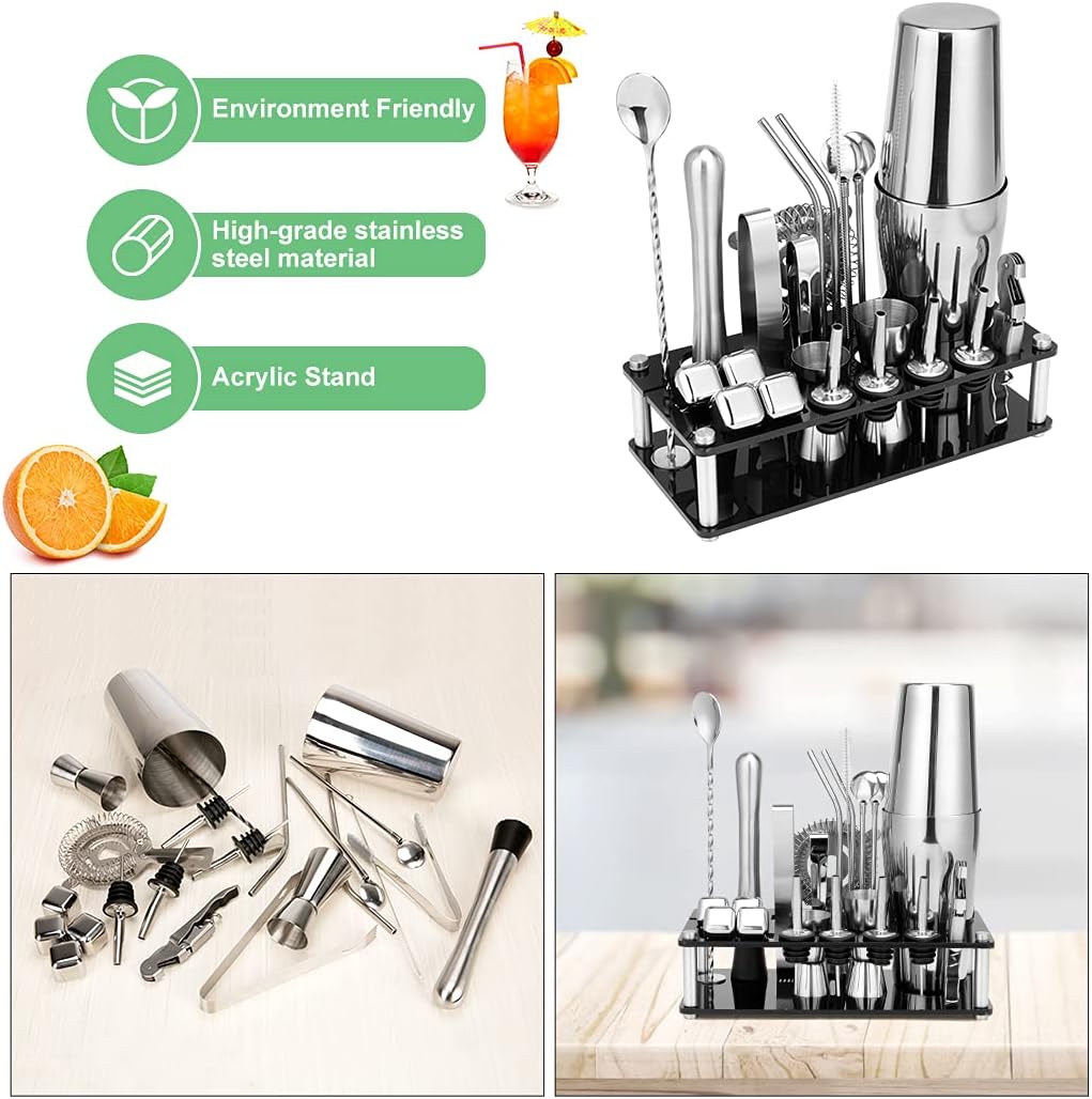 Cocktail Shaker Set, 23-Piece Boston Stainless Steel Bartender Kit