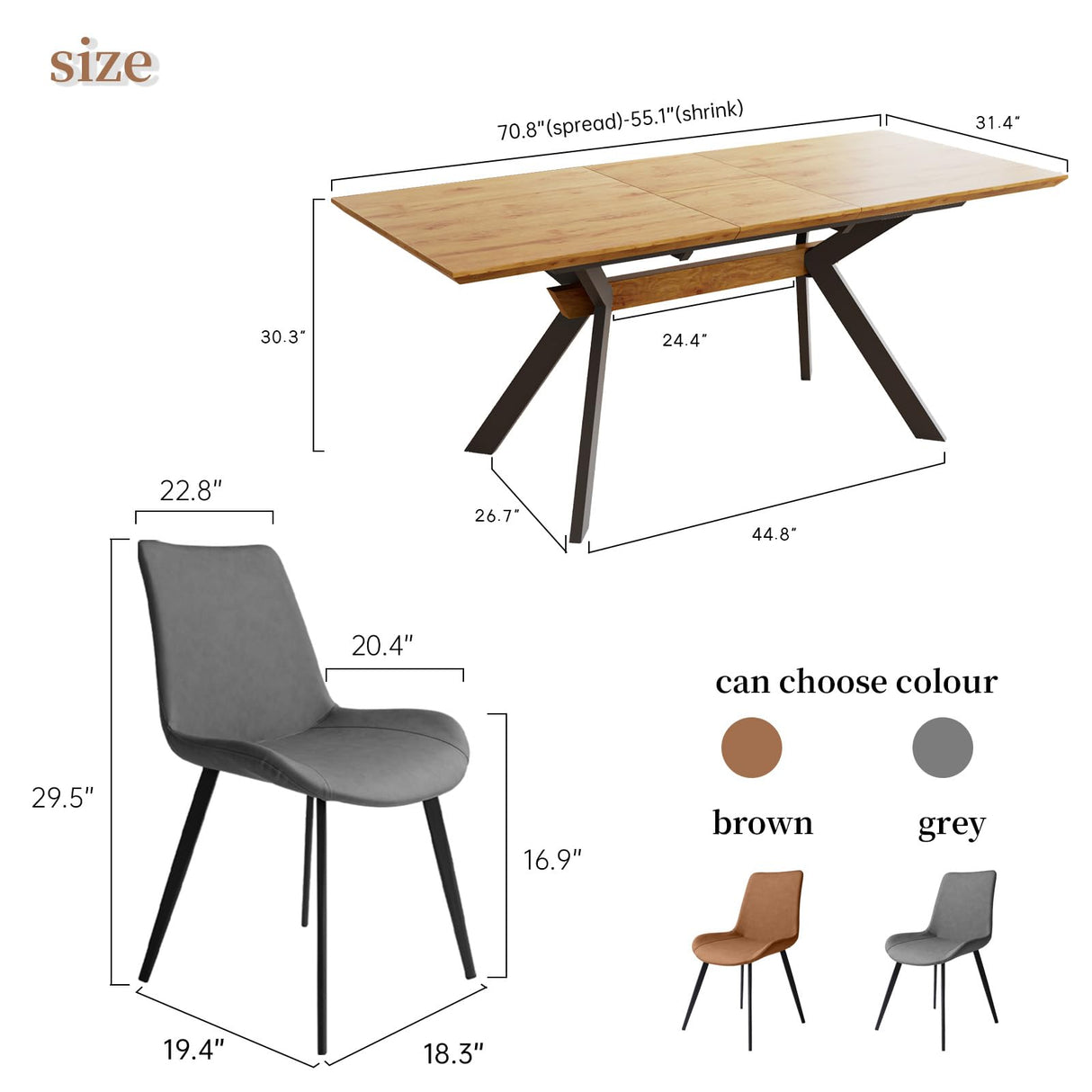 7 Piece Dining Table Set, 55'' to 71'' Extendable Rectangular Dining Table with 6 PU Dining