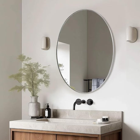 Brushed Nickel Mirror, Oval Bathroom Mirror 22x30'', Brushed Nickel Oval Wall Mirror