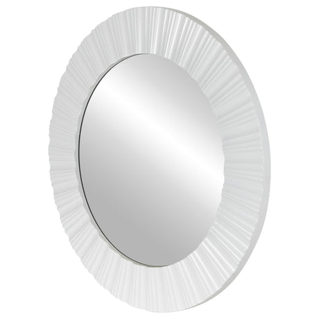 Contemporary Fluted Texture Decorative Round Wall Mirror, 20", White