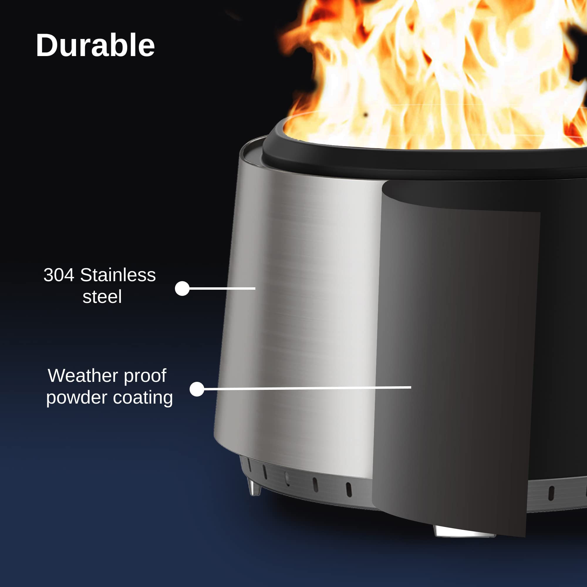 EAST OAK Fire Pit 29", Stainless Steel Smokeless Fire Pits for Outside Large Wood Burning Firepit with Poker & Removable Ash Pan, Portable Bonfire Pit for Patio, Backyard,Pitch Charcoal - Bircata