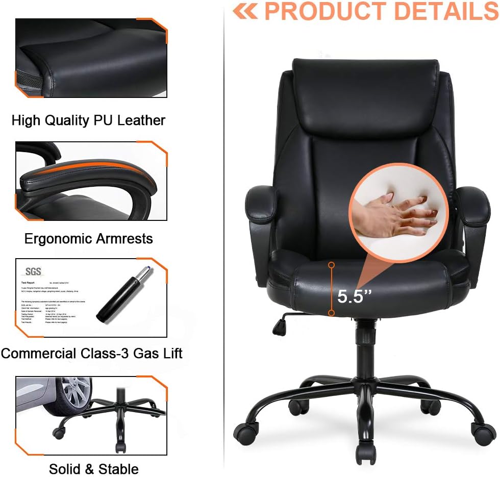 Ergonomic Desk PU Computer Lumbar Support Arms High Back Executive Leather Task