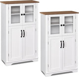 Bathroom Storage Cabinet with Glass Doors, Farmhouse Wooden Free Standing Cupboard