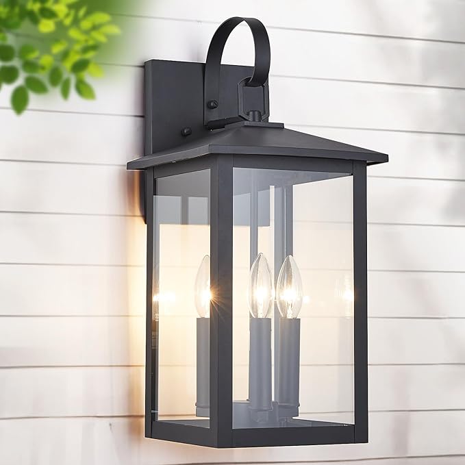 18 Inch Wall Light in Clear Glass and Textured Black and Golden Candle Cap Sleeve