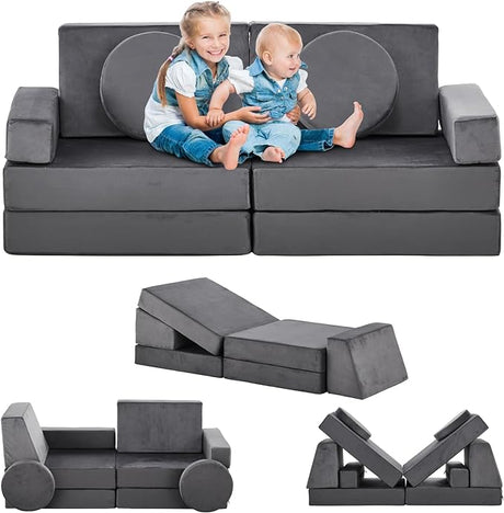 Kids Couch 10pcs Modular Kids Play Couch Set, Kids Couch Building Fort