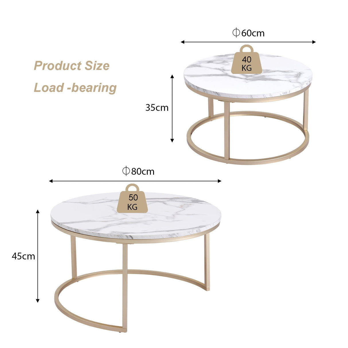 Round Coffee Tables Set of 2, Nesting Tables Living Modern Room Center Table