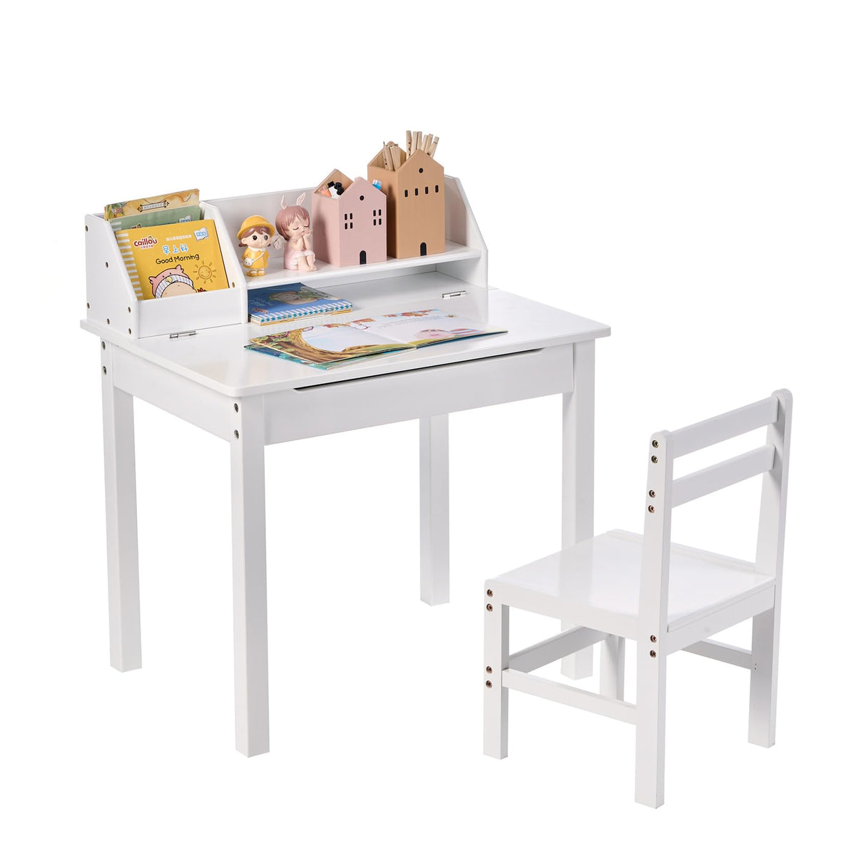 Kid Desk and Chair Set – Bamboo Lift-Top Child Desk with Storage and Hutch