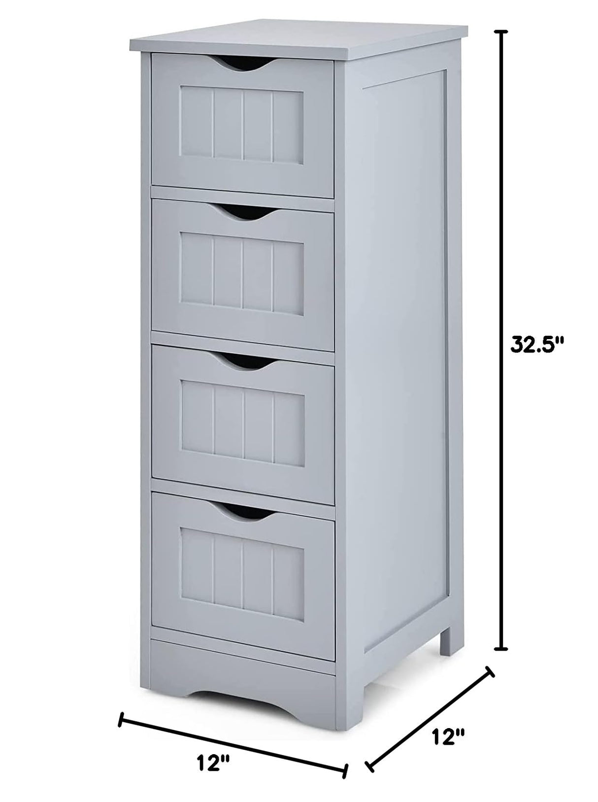 Bathroom Storage Cabinet, Grey Freestanding Floor Cabinet with 4 Drawers & Anti-Tipping Device for Bathroom Living Room Home Office,