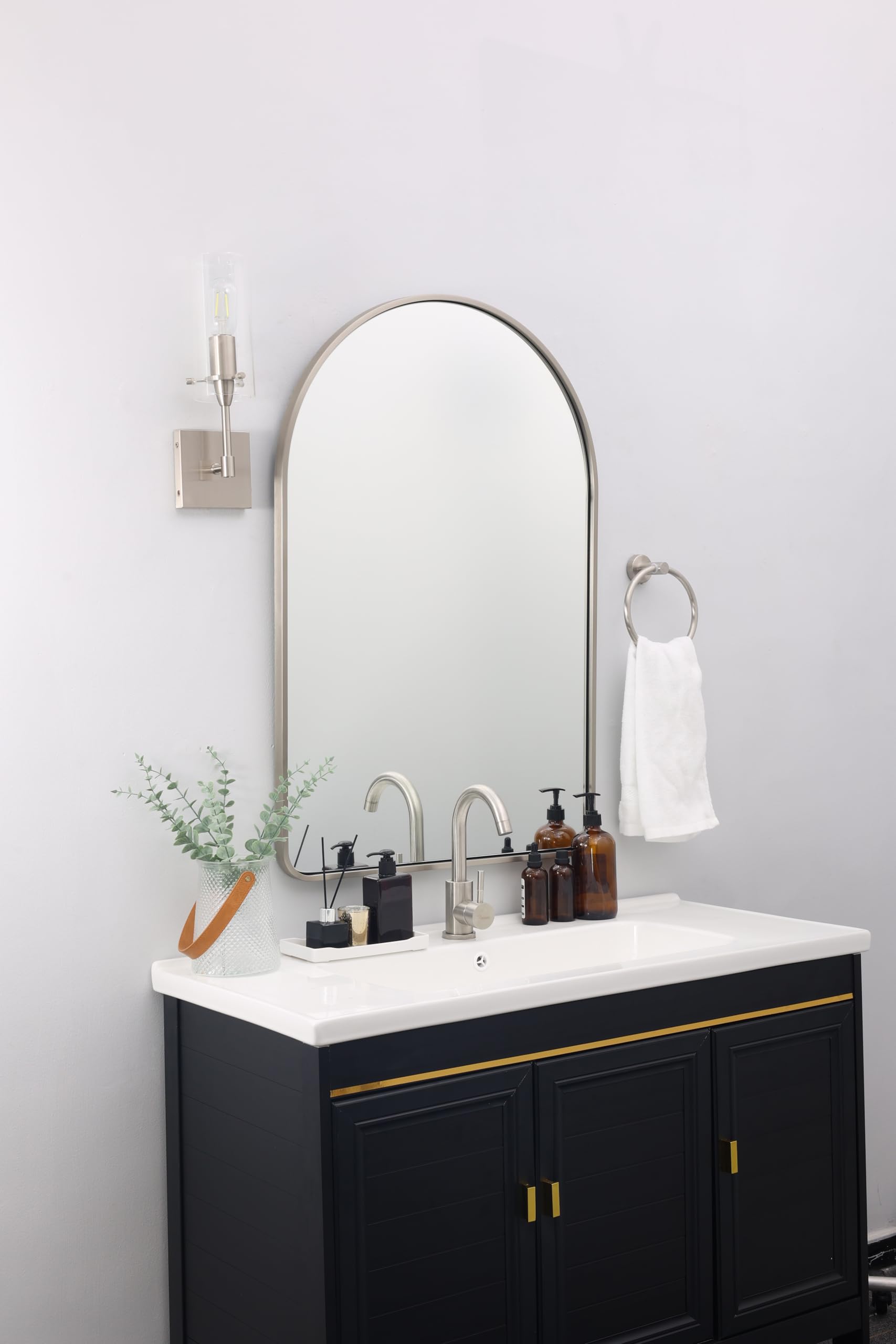 Brushed Nickel Arched Mirror,  Arched Bathroom Mirror