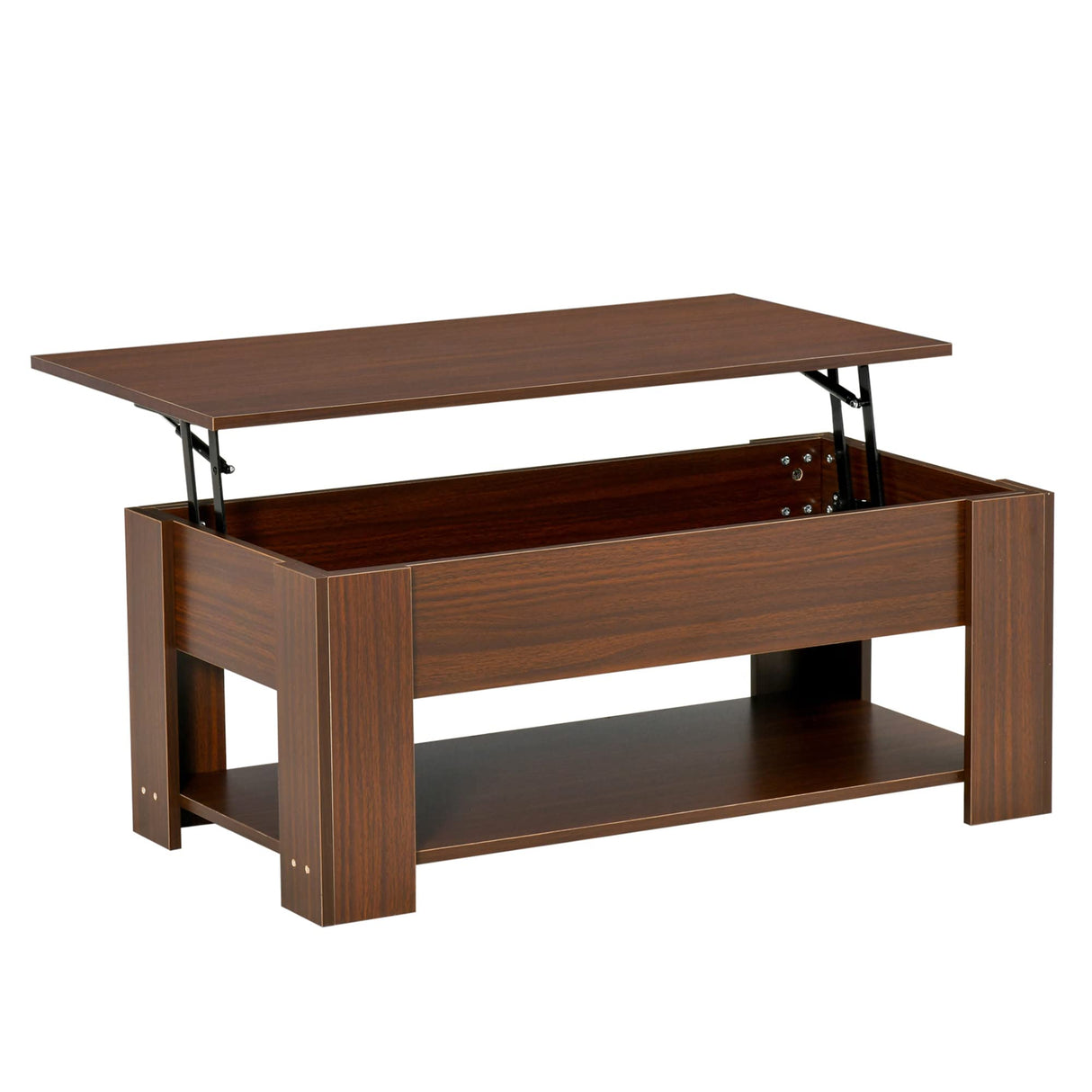 39" Lift Top Coffee Table with Hidden Storage Compartment and Open Shelf