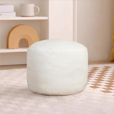 Round Stuffed Pouf Ottoman, Long Faux Fur Poufs with Foam Chunk Filling