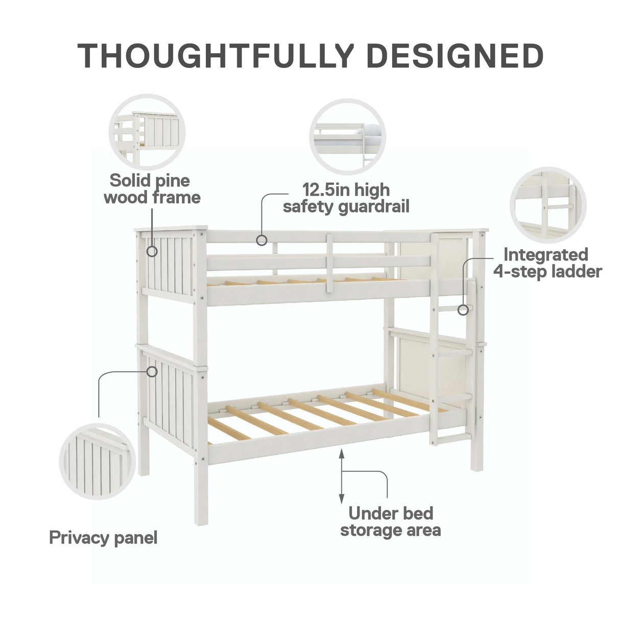 Bailen Convertible Solid Wood Bunk Bed, Stackable and Detachable Bed Frames