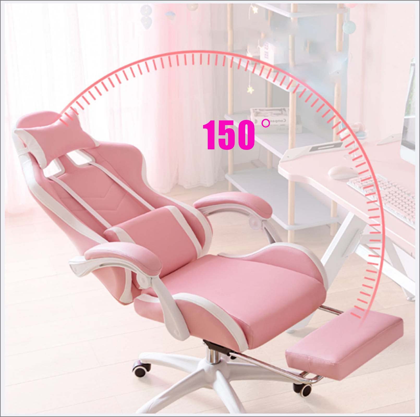 White Gaming Chair for Girls,Adult Computer Chair with Footrest
