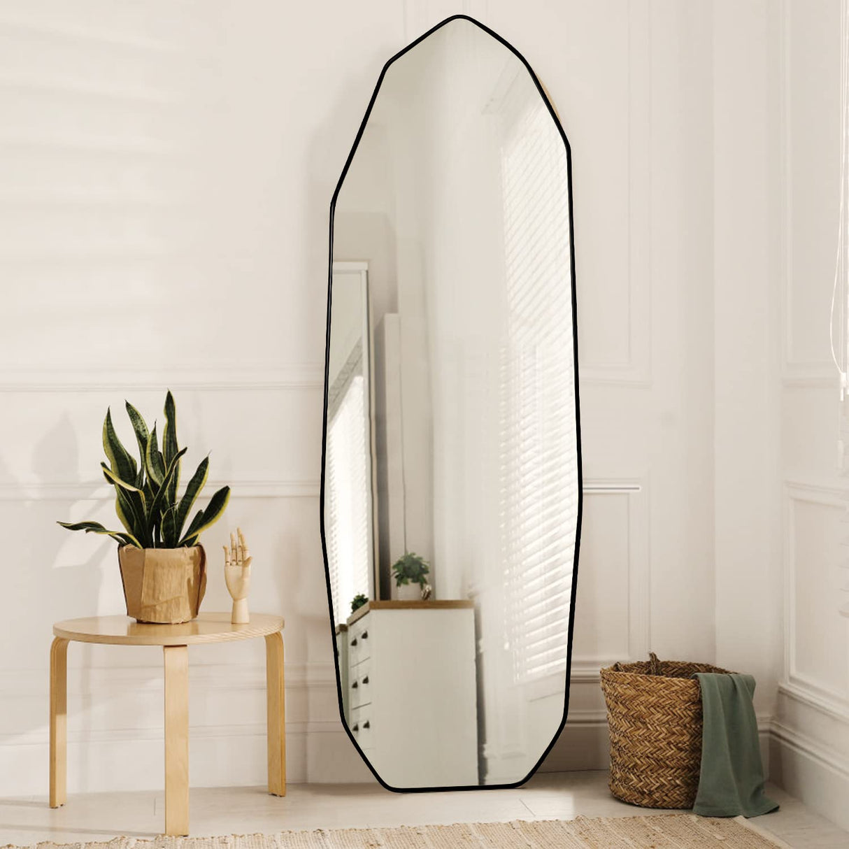 Full Length Mirror 22" x 65" Irregular Floor Length Mirror with Stand, Wall Mirror Diamond