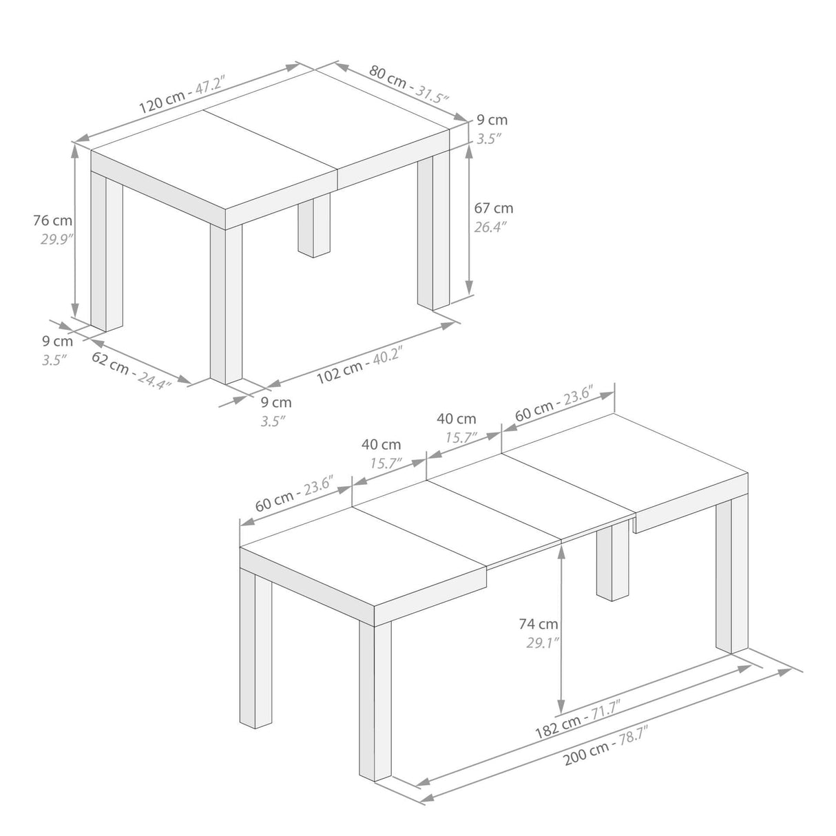 First Extendable Table, 47,2(77,6) x31,5 in, Oak, for 6-8 people, Expandable Dining Table