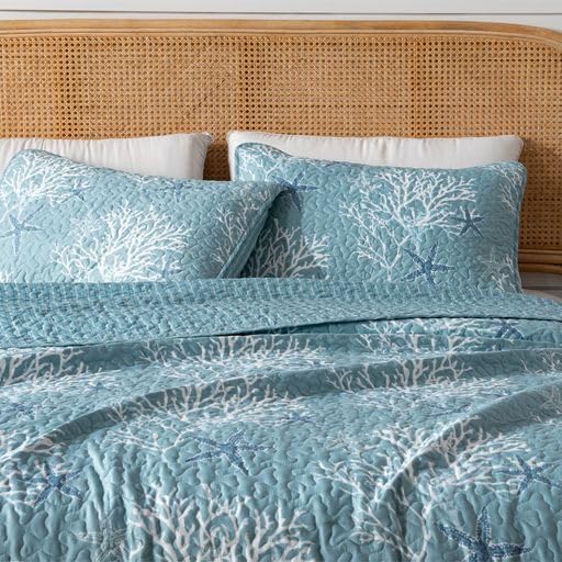 Full / Queen Coastal Quilt Bedding Set, Summer Coastal Quilt with Shams