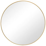 Round Shape Sleek Metal Frame Mirror, Gold