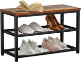 Shoe Storage Bench, Barrow Entryway Bench with Mesh Shelves Wood Seat