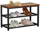 Shoe Storage Bench, Barrow Entryway Bench with Mesh Shelves Wood Seat