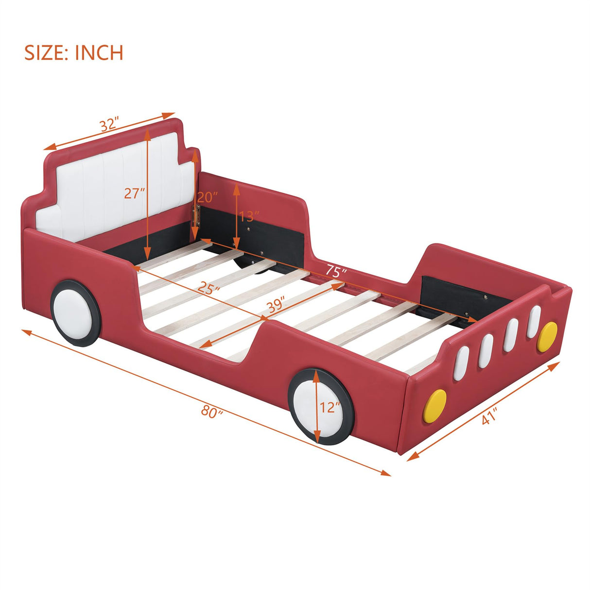 Twin Race Car Bed Frame with Wheels - Kids Platform Bed