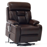 9191 Three Motors Adjustable Lumbar Support Lift Recliners Chairs Power Lift Chair for Elderly with Cup Holder Electric Lift Sofa with Side Pocket (Brown Faux Leather)