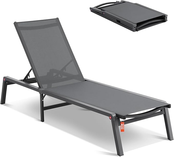2 Pcs Chaise Lounge Chairs Outdoor, Aluminum Patio Lounge Chairs