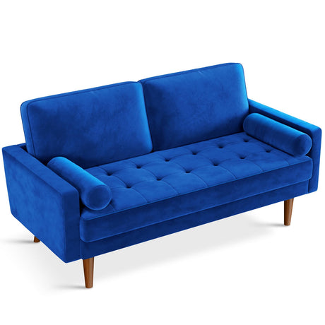 Loveseat Sofa, 58" Blue Velvet Couch Small Couch Love Seat Sofa with Tufted Seat