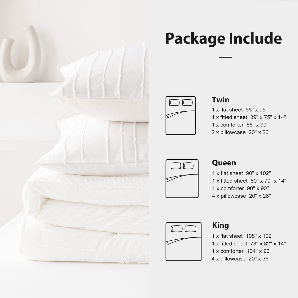 White Comforter Set Queen Size Soft Bedding Sets Boho Striped Pattern Lightweight