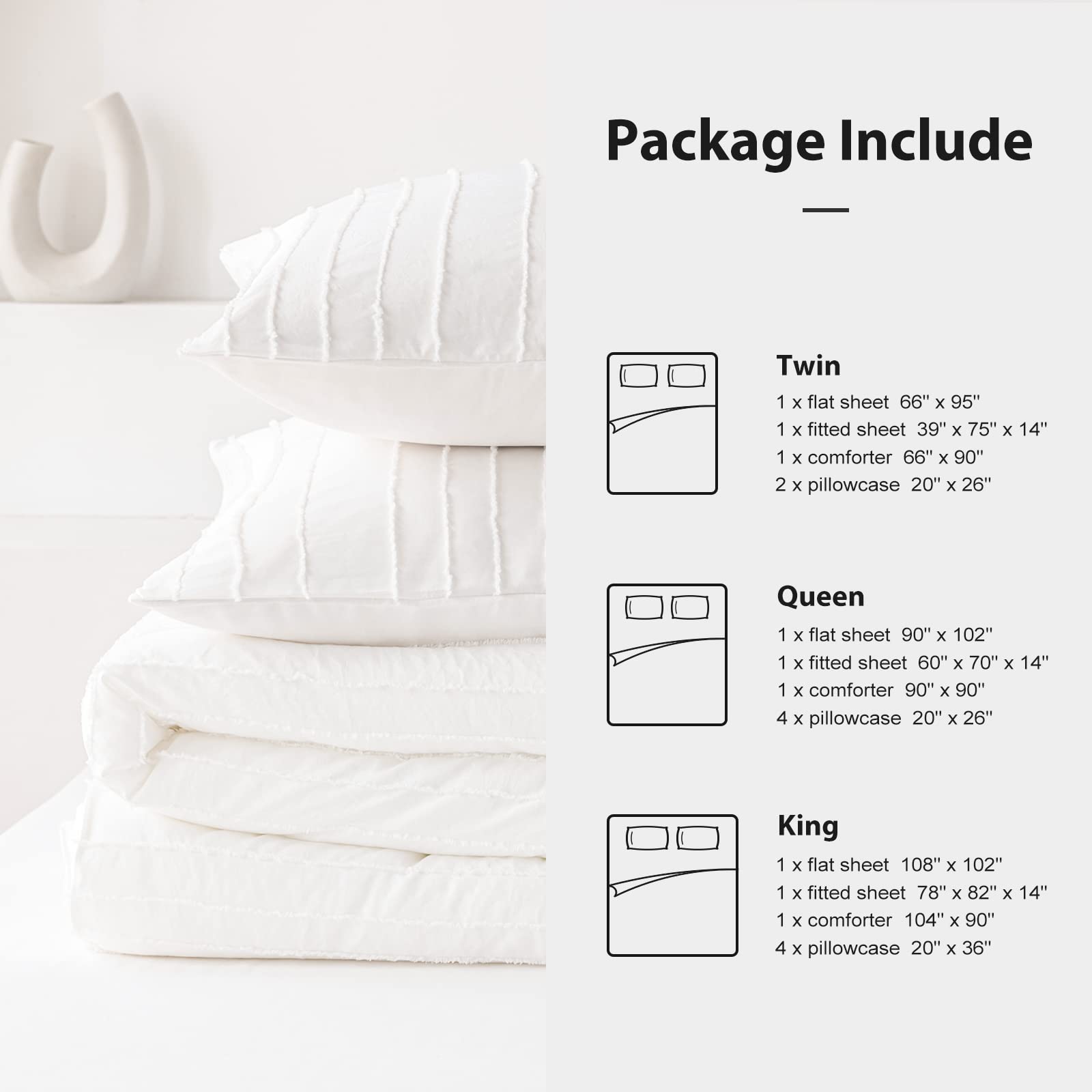 White Comforter Set Queen Size Soft Bedding Sets Boho Striped Pattern Lightweight