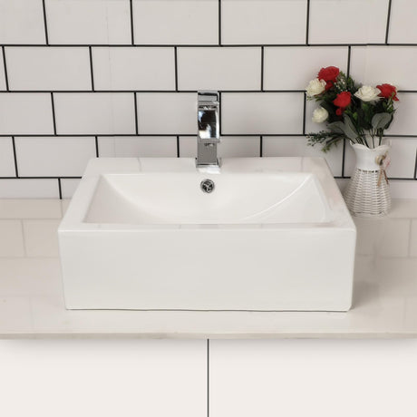 21"x16" Rectangle Bathroom Vessel Sink Wallmount Porcelain Ceramic White Vanity