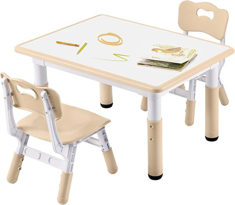 Study Table and Chairs Set, Height Adjustable Toddler Table and Chair Set for Kids Ages