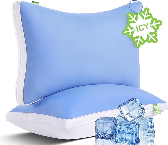 Cooling Bed Pillows Queen Size Set of 2, Cool for Hot Sleepers, Gusseted Hotel Down Alternative