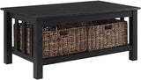 Alayna Mission Style Two Tier Coffee Table with Rattan Storage Baskets,