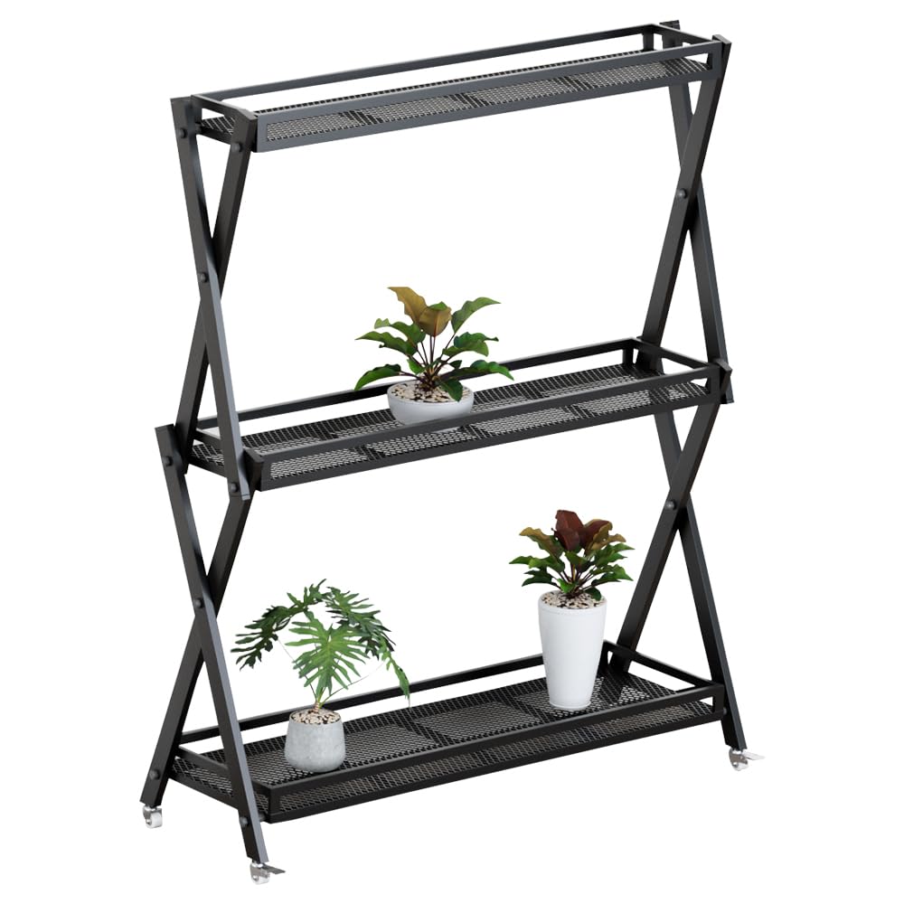 3-Tier Metal Plant Stand - Indoor/Outdoor Aluminum Shelf with Universal Wheel