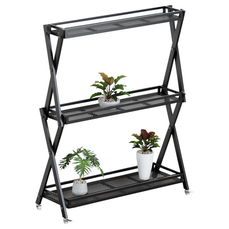 3-Tier Metal Plant Stand - Indoor/Outdoor Aluminum Shelf with Universal Wheel