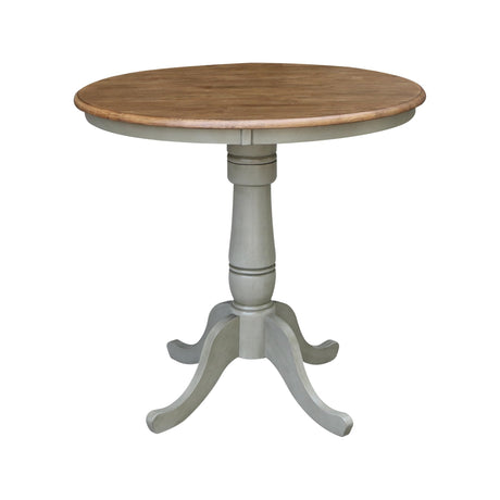 IC International Concepts 36" Round Top Pedestal Counter Height-Distressed Hickory/Stone Finish Dining Tables