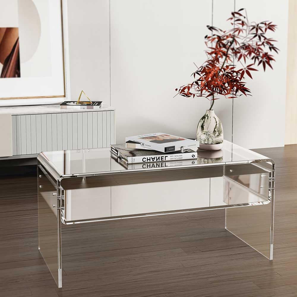 Clear Acrylic Coffee Table with Storage Shelf, 31.5" L x 15" W x 15.7'' H