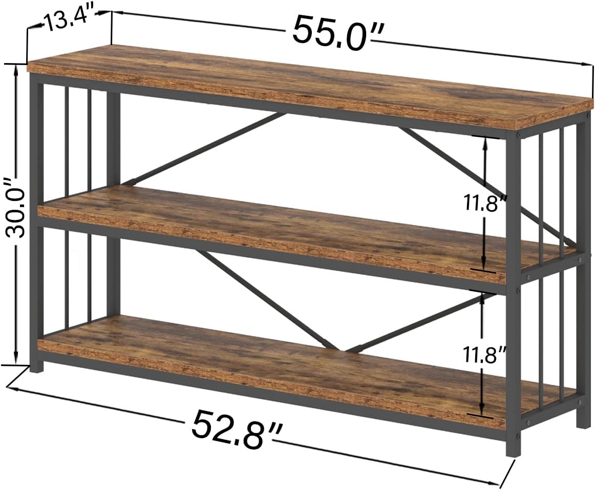 Industrial Console Entryway Table, Metal Wood Rustic Sofa Table with Storage