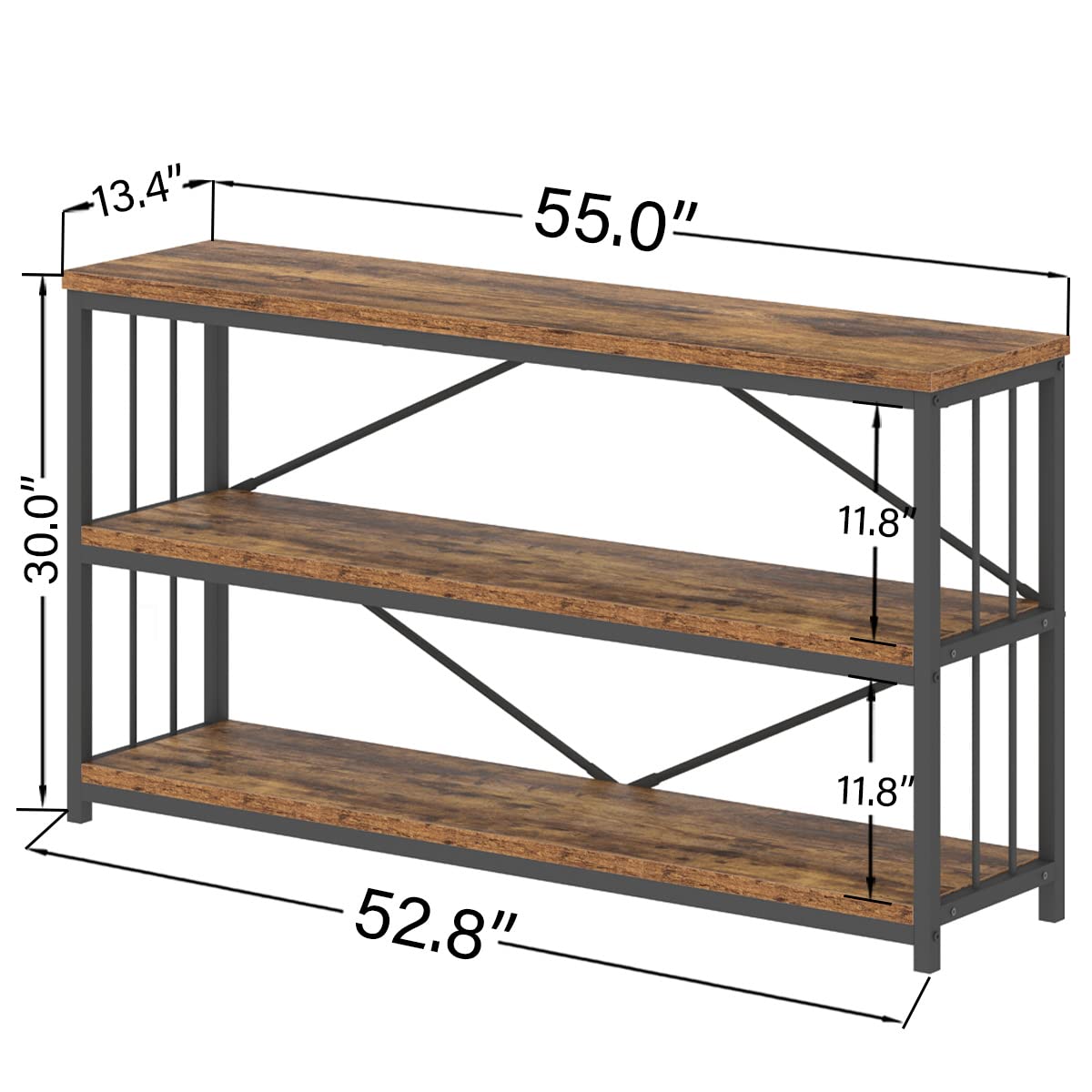 Industrial Console Entryway Table, Metal Wood Rustic Sofa Table with Storage