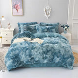 Faux Fur Tie-Dyed Black White Gray Colorful Comforter Cover Duvet Cover Queen