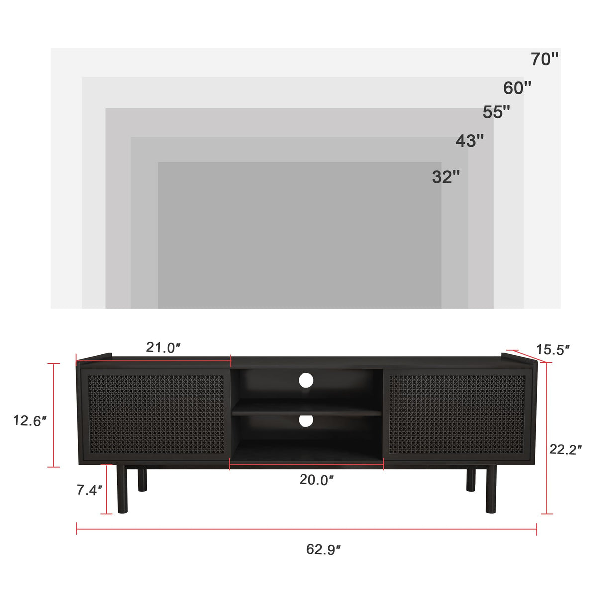 TV Stand for TVs Up to 70 Inch, Accent Iron Rattan Storage Cabinet Television