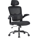 Desk Flip-Up Armrest, High Back Ergonomic Computer Adjustable Headrest and Lumbar