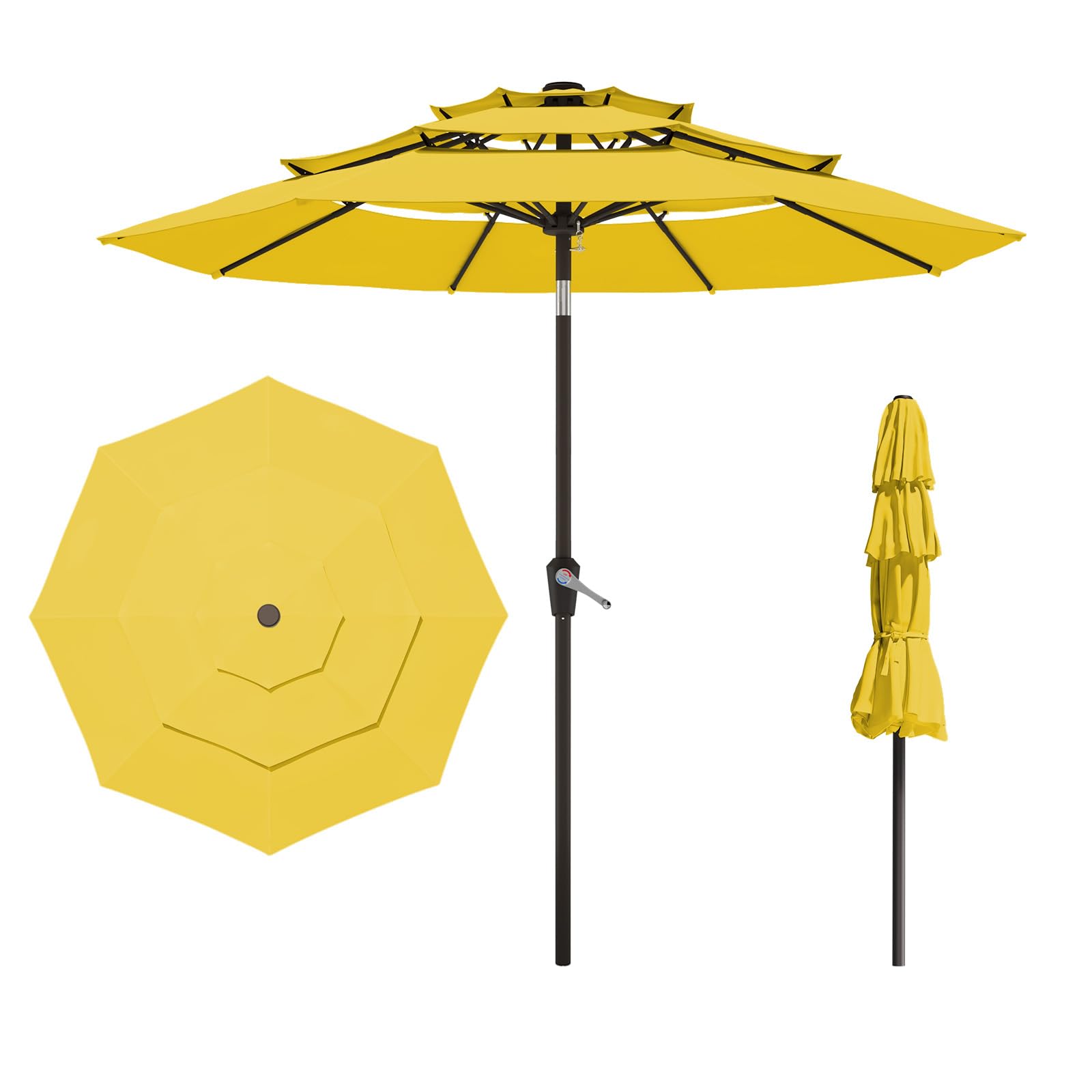 9FT 3 Tiers Patio Umbrella with Push Button Tilt/Crank