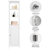 Bathroom Floor Cabinet, Wooden Tall Freestanding Cabinet with 3 Tier Shelves and Door Organizer,