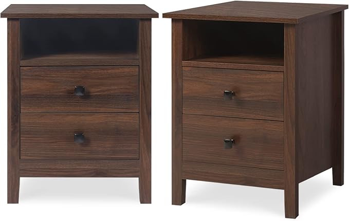 2-Drawer Nightstands, Set of 2, Farmhouse Style Bedroom Furniture with Wooden Night Stand