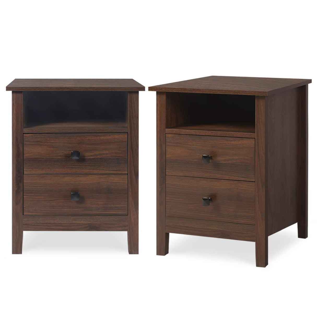 2-Drawer Nightstands, Set of 2, Farmhouse Style Bedroom Furniture with Wooden Night Stand