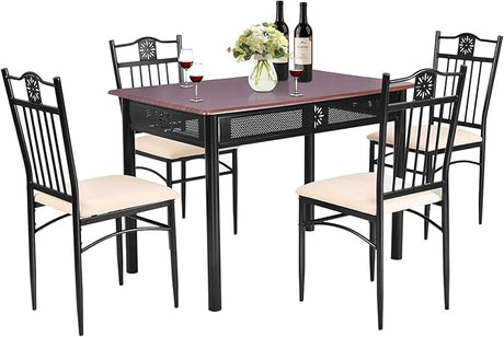 5 Pieces Dining Table Set, Modern Kitchen Table Set for 4 Person, 42” Rectangular Table w/ 4 Upholstered Chairs,