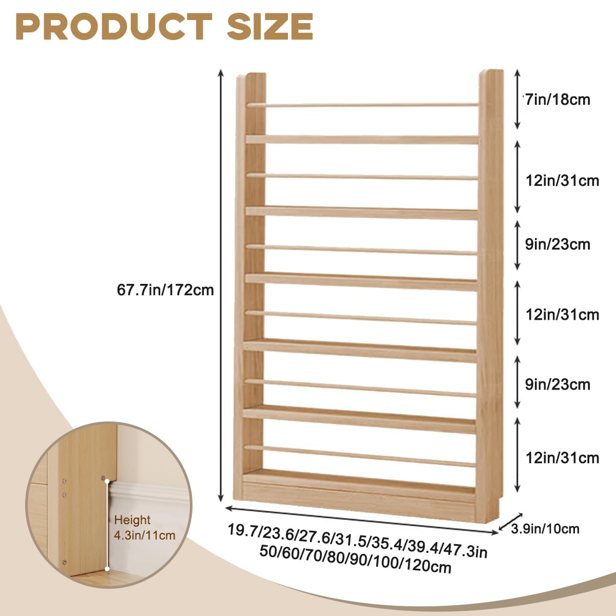 Bookshelf, Tall Narrow Book Shelf, Behind Door 3-6 Tier Wall Bookcase for Bedroom