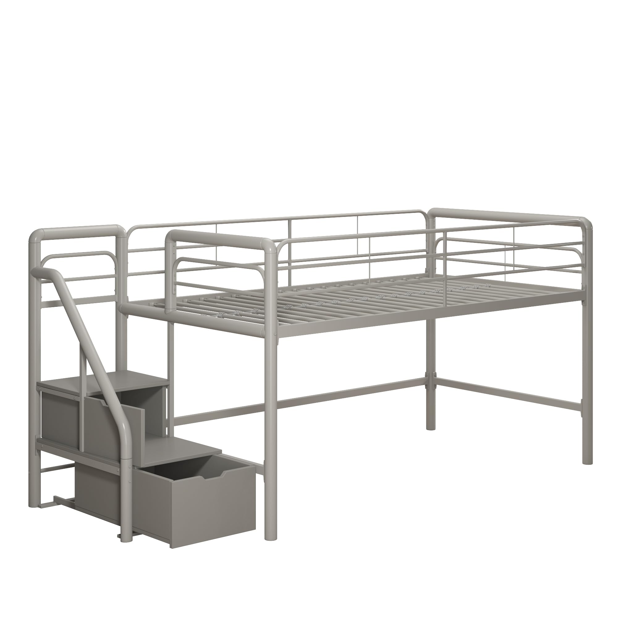 Junior Twin Metal Loft Bed with Storage Steps
