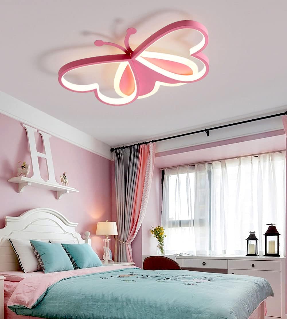 36W LED Ceiling Light - Pink Butterfly Flush Mount with Remote